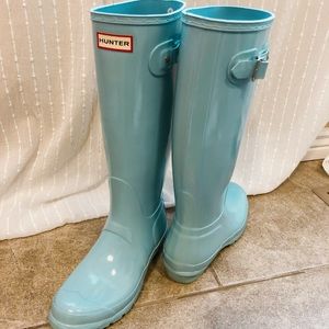 🌧Glossy Light Blue Hunter Rain Boots Size 7🌧